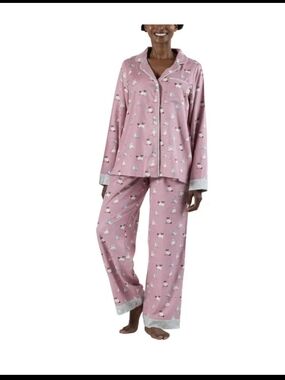 Women's Pink Cats Notch Flannel Pajama Set Size Large Classic Cozy